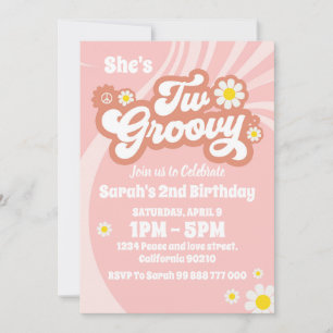 Invitation Deux Boho Retro Daisy Super 2e fête d'anniversaire