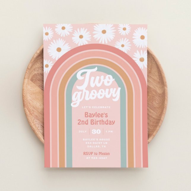 Invitation Deux Boho Retro Daisy Super 2e fête d'anniversaire (Créateur téléchargé)