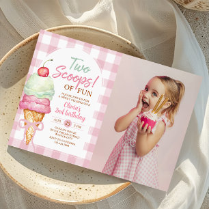 Invitation Deux boules de glace amusante Bow 2e anniversaire