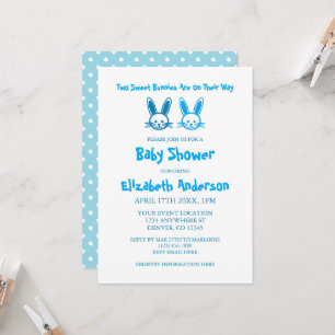 Invitation Deux Bunnies Douces Baby shower Jumeaux