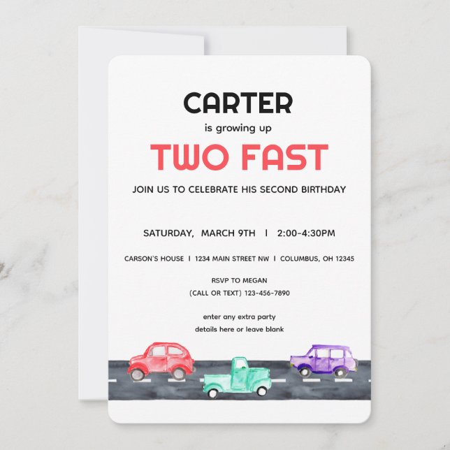 Invitation Deux Camion Voiture Fast Race 2e Birthday Boy (Devant)