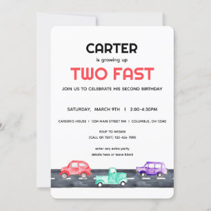 Invitation Deux Camion Voiture Fast Race 2e Birthday Boy