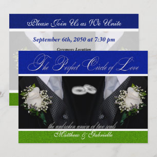 Invitation Deux chambres Gay Mariage ou civil Union Blue Gree