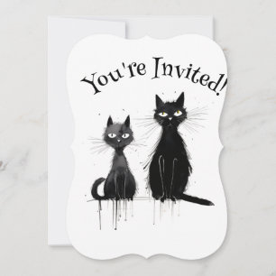 Invitation Deux chats noirs fête d'Halloween