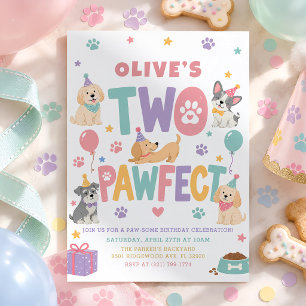 Invitation Deux chiots pastels parfaits pour un 2e anniversai
