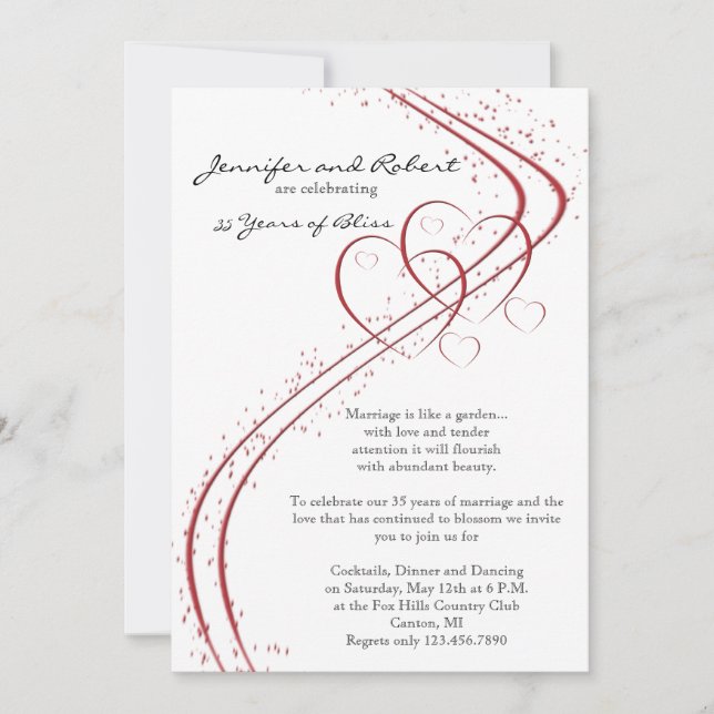 Invitation Deux cœurs comme un anniversaire de mariage (Devant)