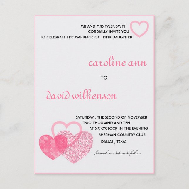 Invitation - deux coeurs frappant comme un (Devant)