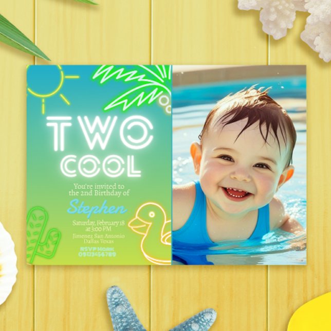 Invitation Deux Cool 2e anniversaire avec photo (Two Cool 2nd Birthday with Photo Picture Landscape Invitation)