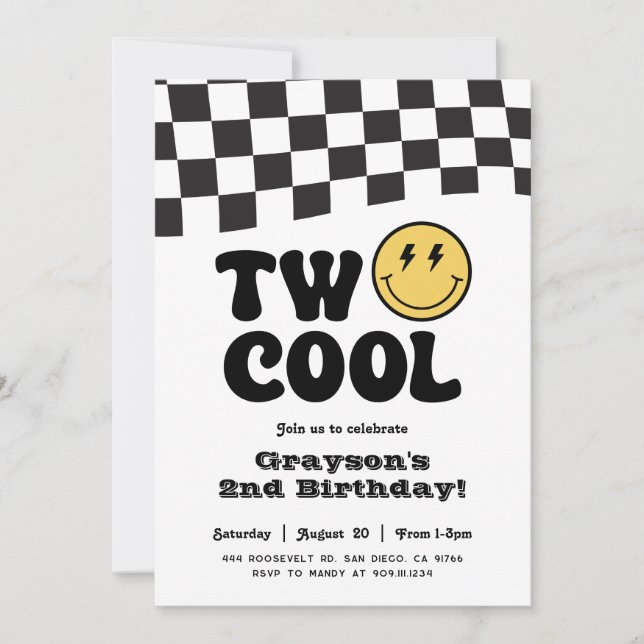 Invitation Deux Cool Anniversaire Sourire Visage Fête Invitat (Devant)