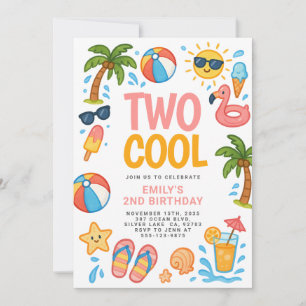 Invitation Deux Cool Beach Tropical 2e fête d'anniversaire
