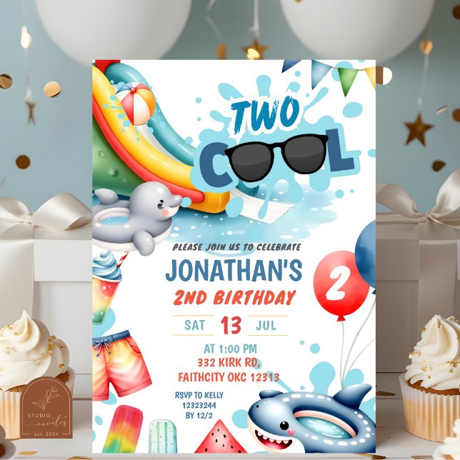 Invitation Deux Cool de piscine fête d'anniversaire (Créateur téléchargé)
