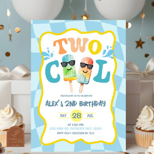 Invitation Deux Cool Popsicle Garçon Anniversaire Bleu Groovy