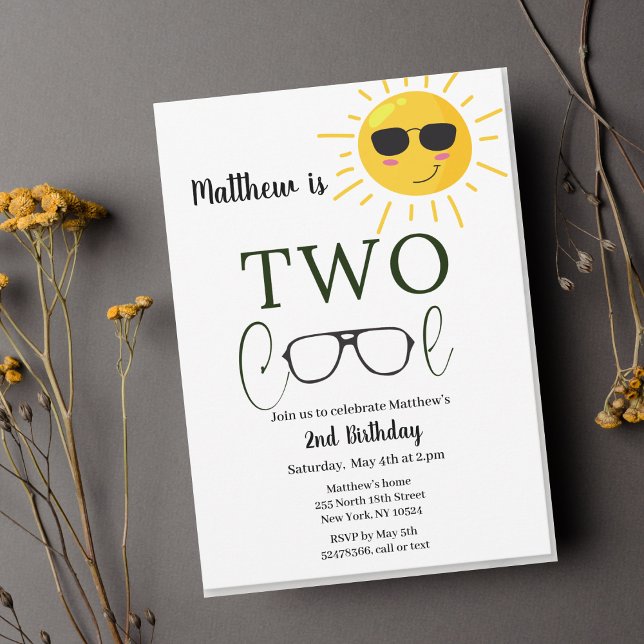 Invitation Deux Cool Sunglass 2e anniversaire Simple Invitati (Créateur téléchargé)