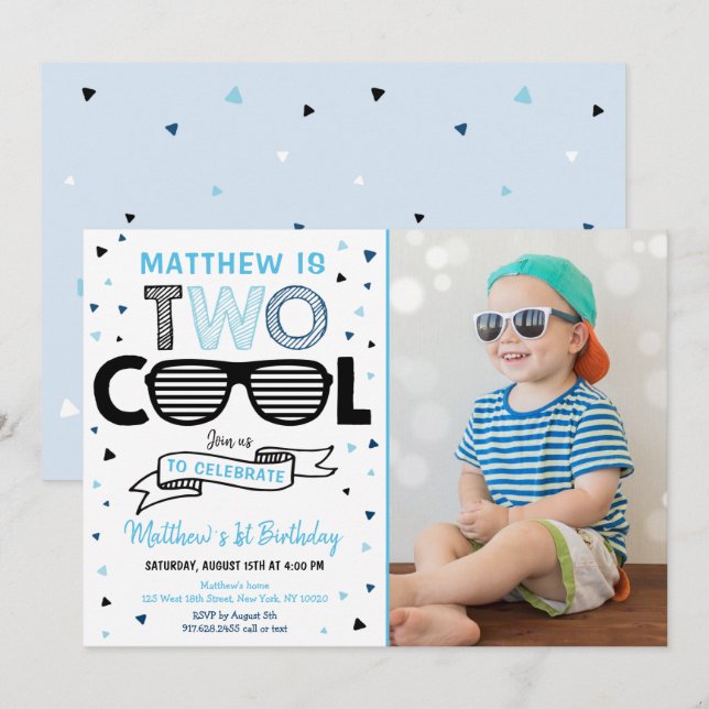 Invitation Deux Cool Sunglass Boy Deuxième anniversaire (Devant / Derrière)