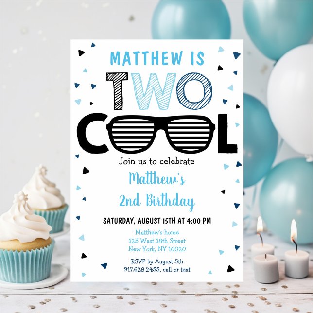 Invitation Deux Cool Sunglass Boy Deuxième anniversaire (Créateur téléchargé)