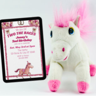 Invitation Deux courses, Cheval rose 2ème anniversaire