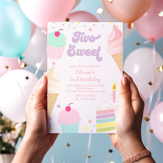 Invitation Deux crème glacée douce et gâteau 2e anniversaire