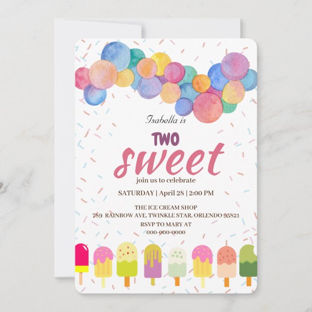 Invitation Deux crème glacée douce et popsicle 2e anniversair (Devant)