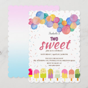 Invitation Deux crème glacée douce et popsicle 2e anniversair