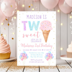 Invitation Deux crème glacée douce Rainbow Anniversaire