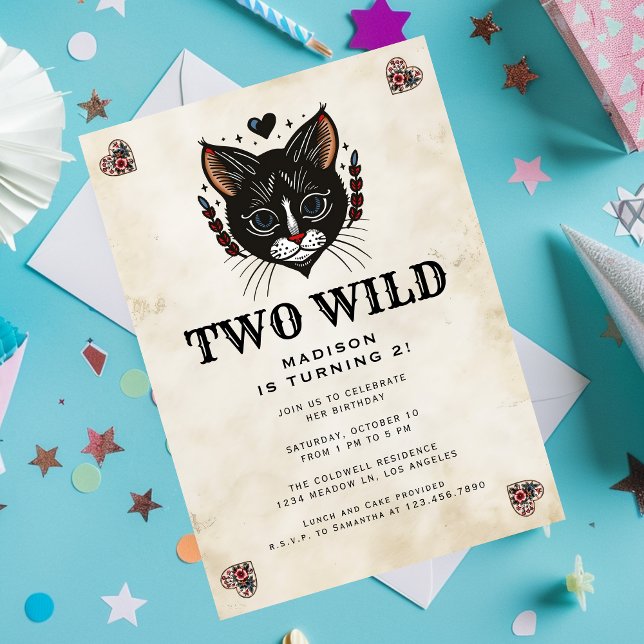 Invitation Deux Cute Cute Kitten Chat Rockabilly 2e anniversa (Créateur téléchargé)
