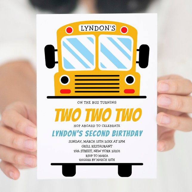 Invitation Deux deux fois la fête de l'autobus scolaire 2e an (Créateur téléchargé)