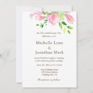Invitation Deux Deviendront Un Magnolia Rose Chrétien