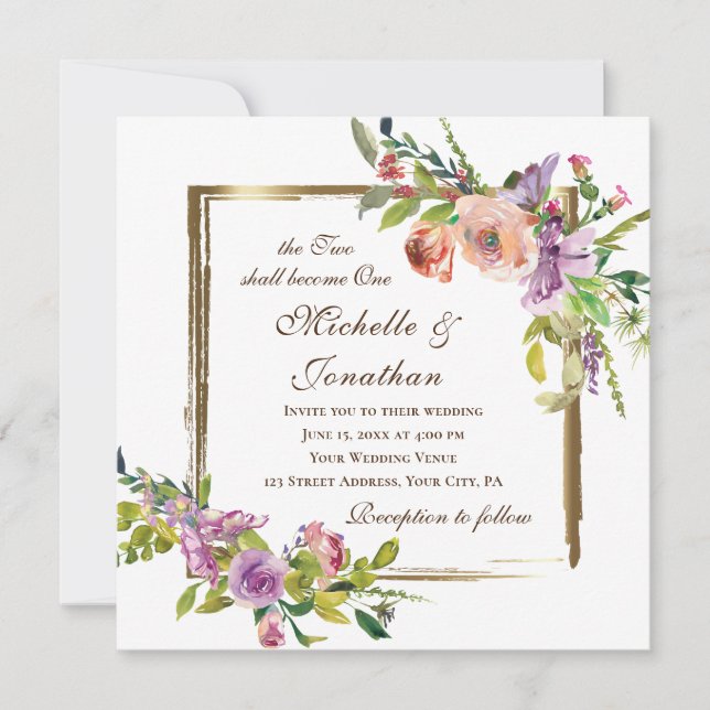 Invitation Deux deviennent un Mariage chrétien Rose élégant (Devant)