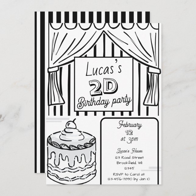 Invitation Deux Dimensions De Style Bande Dessinée Anniversai (Devant / Derrière)