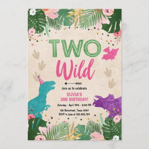 Invitation Deux Dino Fille Dino Rose Dinosaur Anniversaire