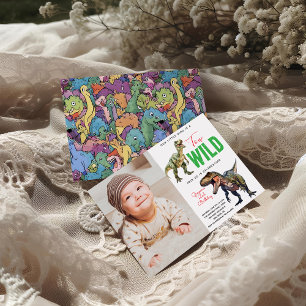 Invitation Deux Dino Wild Party Boy Dinosaur 2e anniversaire