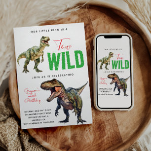 Invitation Deux Dino Wild Party Boy Dinosaur 2e anniversaire