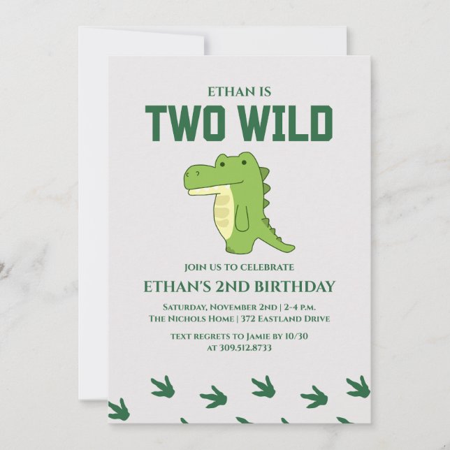 Invitation Deux Dinosaures sauvages 1er Anniversaire Fête Inv (Devant)