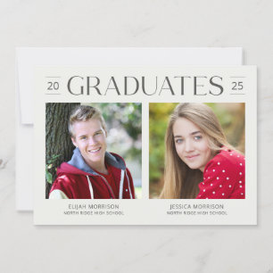 Invitation Deux diplômés Neutre Gris Photo Double Grad Party