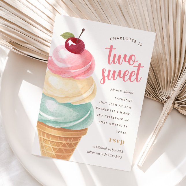 Invitation Deux douce crème glacée fille 2e anniversaire (Créateur téléchargé)
