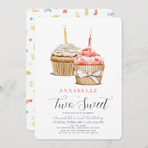 Invitation Deux douce fille Cupcake 2e anniversaire