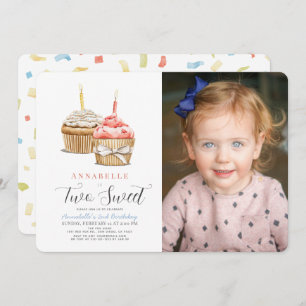 Invitation Deux douce fille Cupcake 2e anniversaire Photo