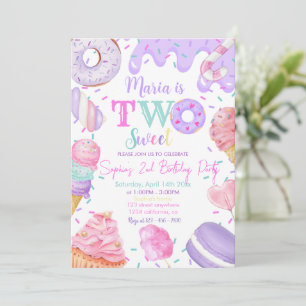 Invitation Deux douce fille Donut pastel violet 2e anniversai
