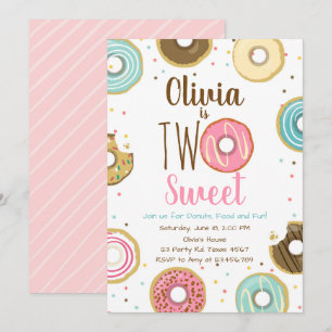 Invitation Deux douce fille Donut rose 2e anniversaire