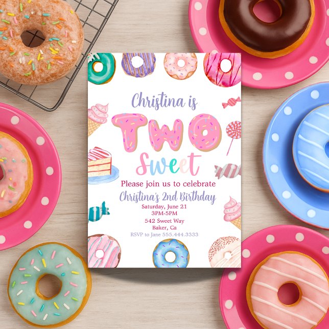 Invitation Deux douces 2e anniversaire pour bonbon de beigne  (Créateur téléchargé)