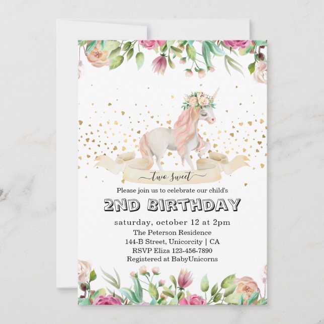 Invitation Deux douces créatures magiques Baby Girl 2e annive (Devant)