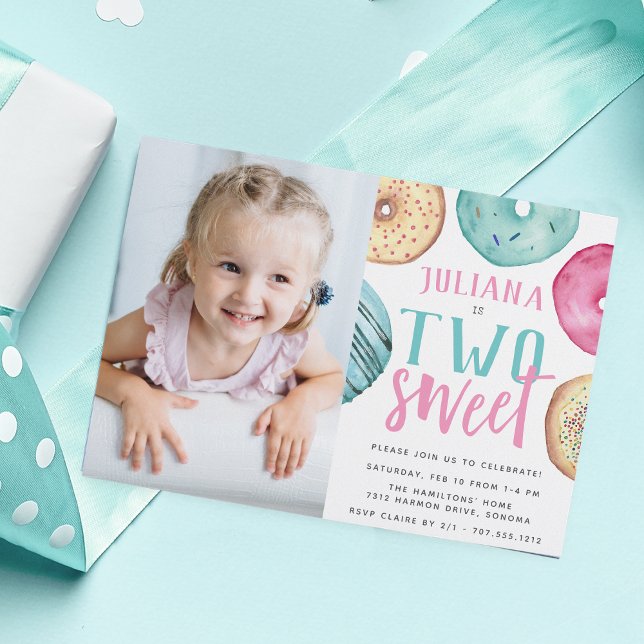 Invitation Deux douces | Photo Donut 2e anniversaire de la fê (Créateur téléchargé)