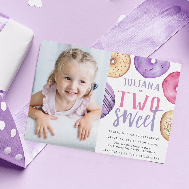 Invitation Deux douces | Photo Donut 2e anniversaire de la fê (Créateur téléchargé)