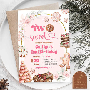 Invitation Deux douceurs pour un 2ème anniversaire rose Noël
