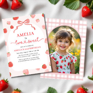 Invitation Deux doux 2e Bow Strawberry photo Anniversaire