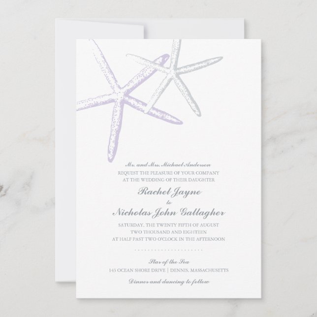 Invitation Deux écorces de poisson étoilé Lilac Grey | Mariag (Devant)