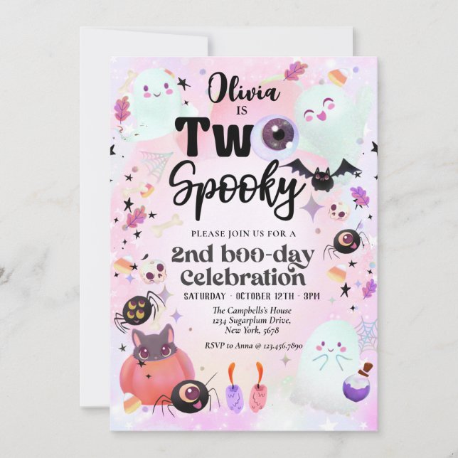 Invitation deux éffrayant Halloween fantôme rose (Devant)