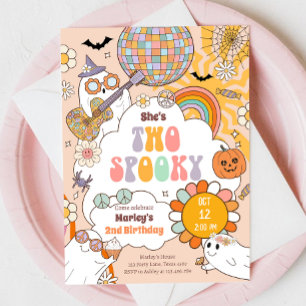 Invitation Deux Éffrayant Retro Halloween fille deuxième anni