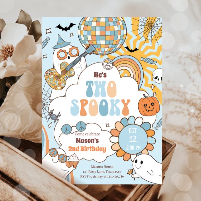 Invitation Deux Éffrayant Retro Halloween garçon Deuxième ann (Créateur téléchargé)