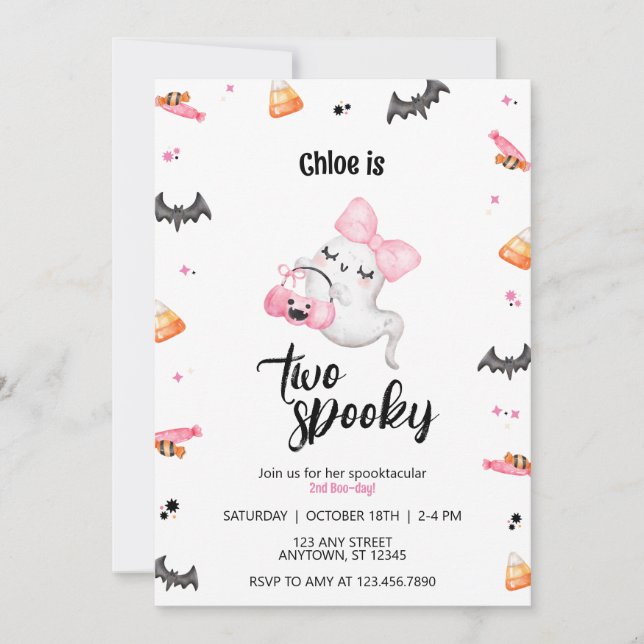 Invitation Deux Éffrayantes fille 2e anniversaire d'Halloween (Devant)